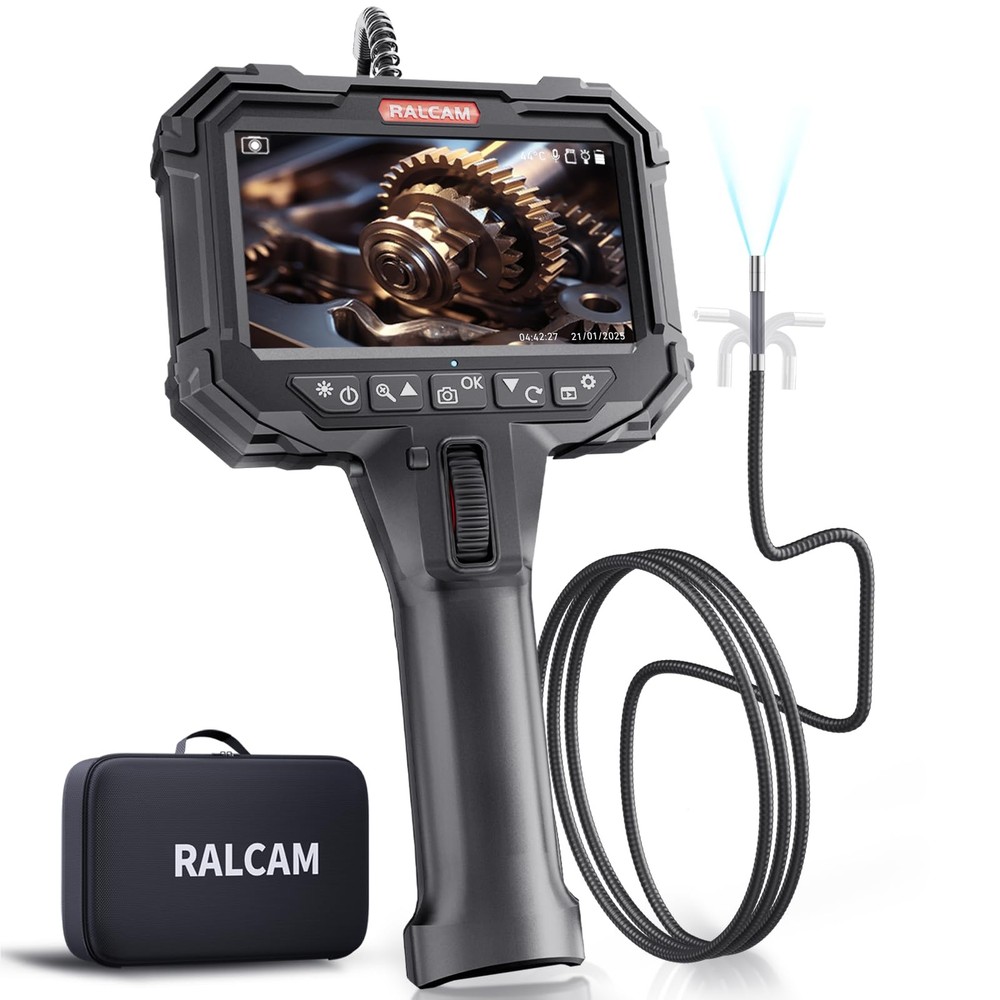Two-Way Articulating Borescope, 5" Industrial Endoscope Camera with Light, 0....