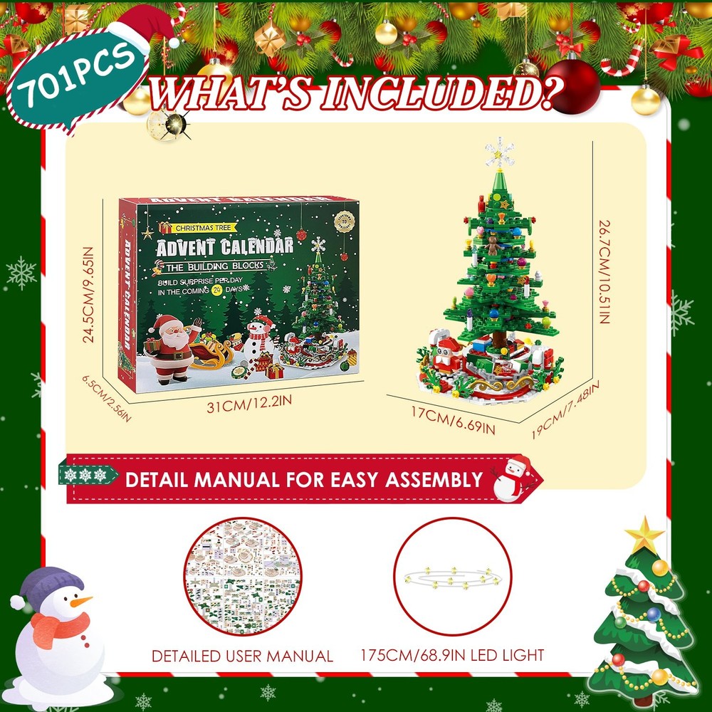 LED Light Christmas Tree Building Set Charming 24 Days Countdown Calendar