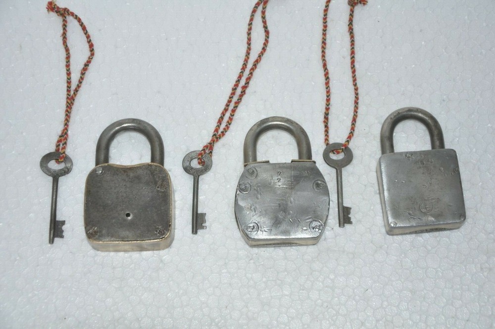 3 Pc Vintage Iron Handcrafted Solid Bag Shape Padlocks