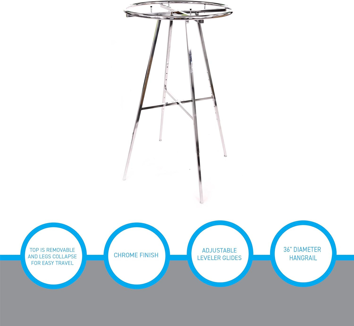 Chrome 36" Round Clothing Rack Height 48 - 72" H Leveler Glides Garment