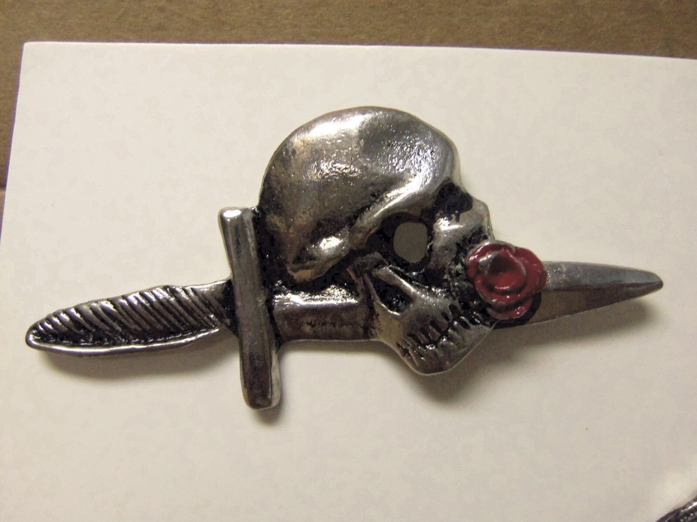 Large Skull with Rose & Dagger Hat Pin (NOS)