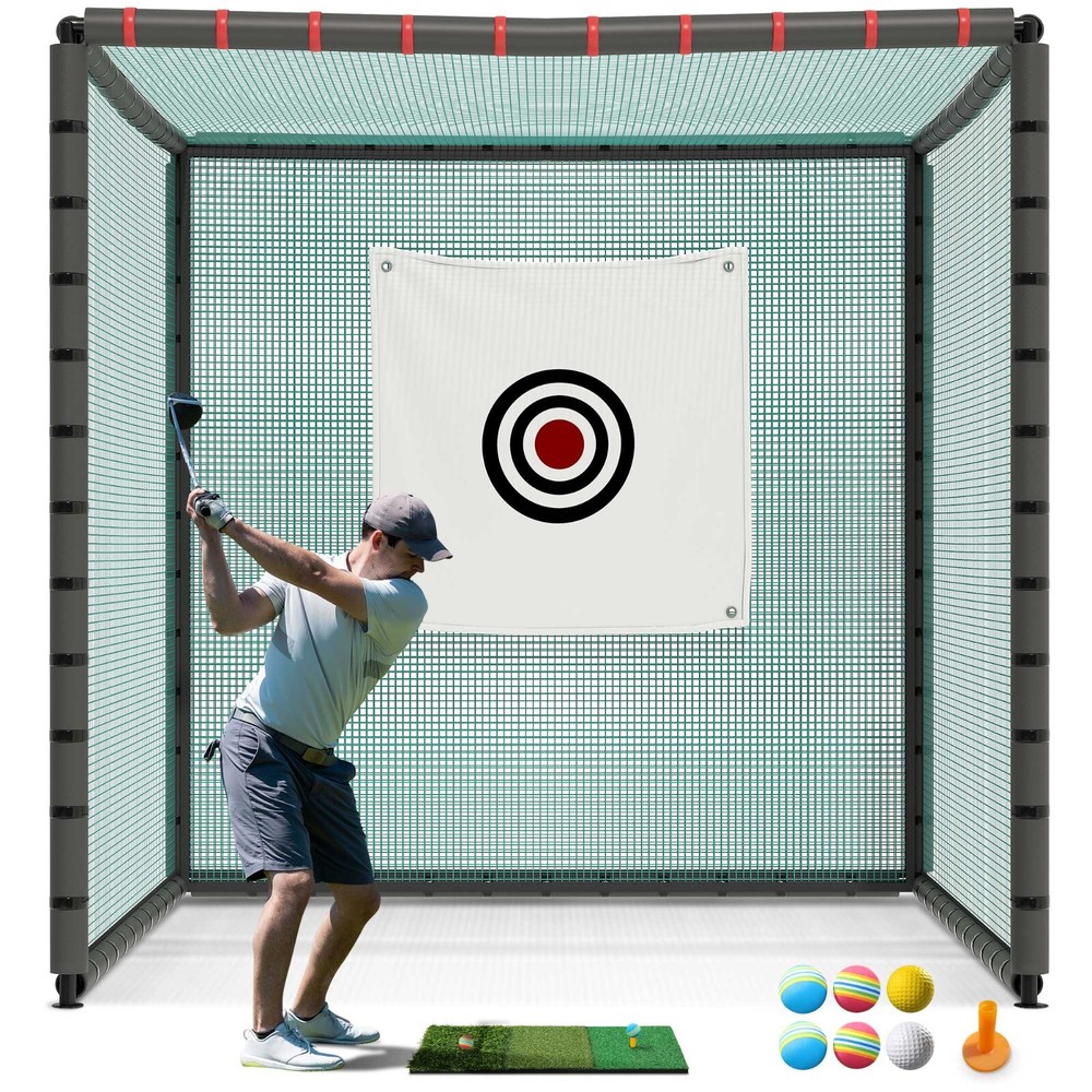 Shopsource Golf Hitting Cage Net, 7x7x7ft Steel Frame for Swing Practice