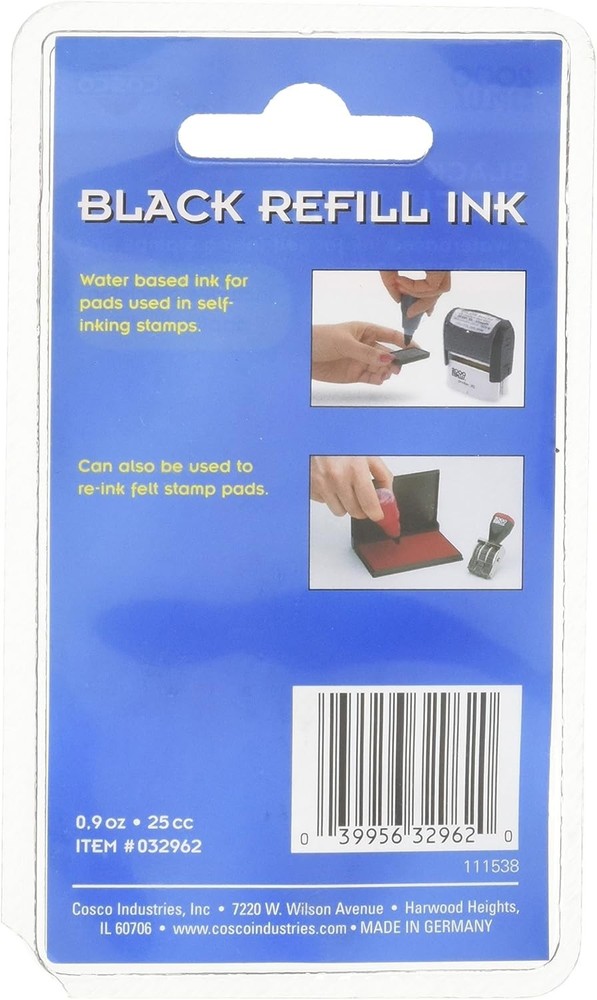 Cosco Black Stamp Ink Refill (25 mL) - Professional Quality Self-Inking Solution
