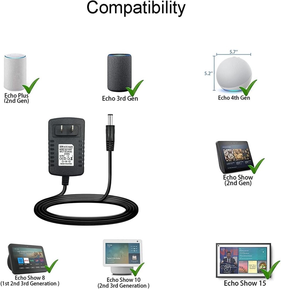 30W Power Adapter for Echo Show Generations