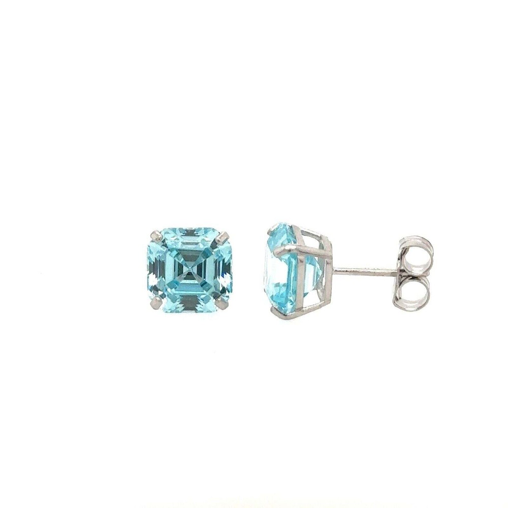 14K White Gold Asscher Cut Stud Earrings Push Back