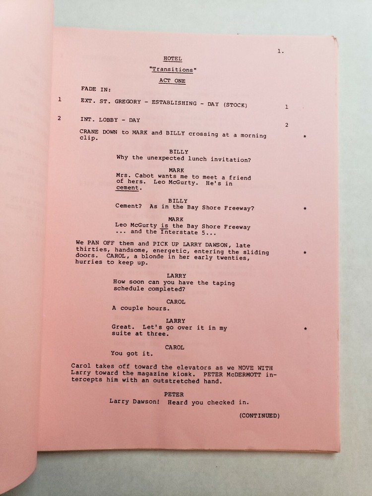 HOTEL / Arthur Hailey 1984 Script, CONNIE SELLECCA & JAMES BROLIN "Transitions"