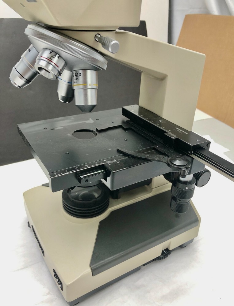Olympus CHS CH-2 Binocular Head Microscope ,objectives E A4x,10x 40x 100x READ