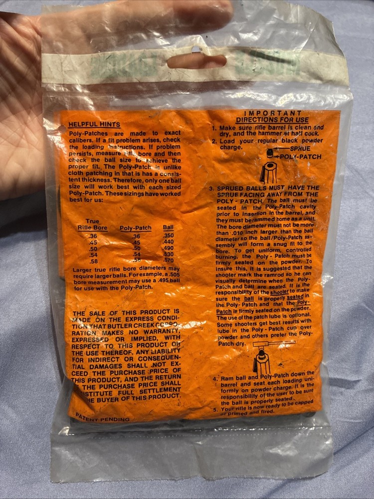 Butler Creek-.36 Caliber-Poly-Patch - NOS