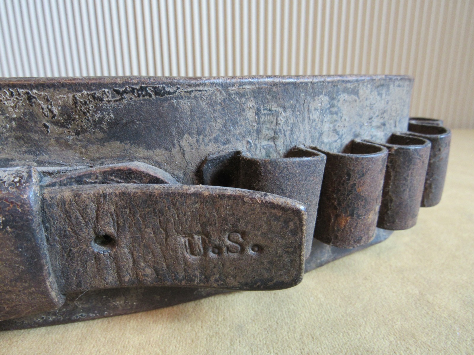 Unusual Antique Indian Wars Rare Shotgun Belt US Stamped