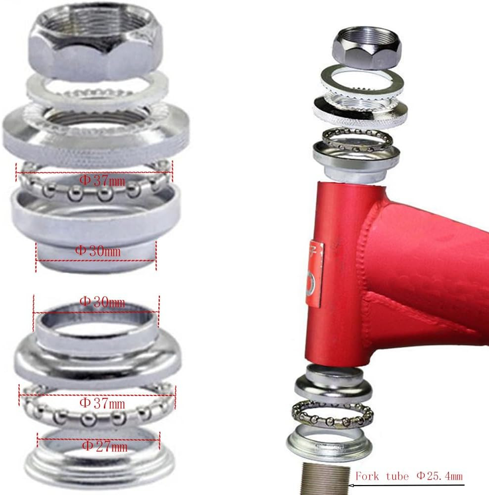 8 PCS Set Threaded Bicycle Headset Combo, Bicycle Front Fork Bowl Set 1"-24T22.2