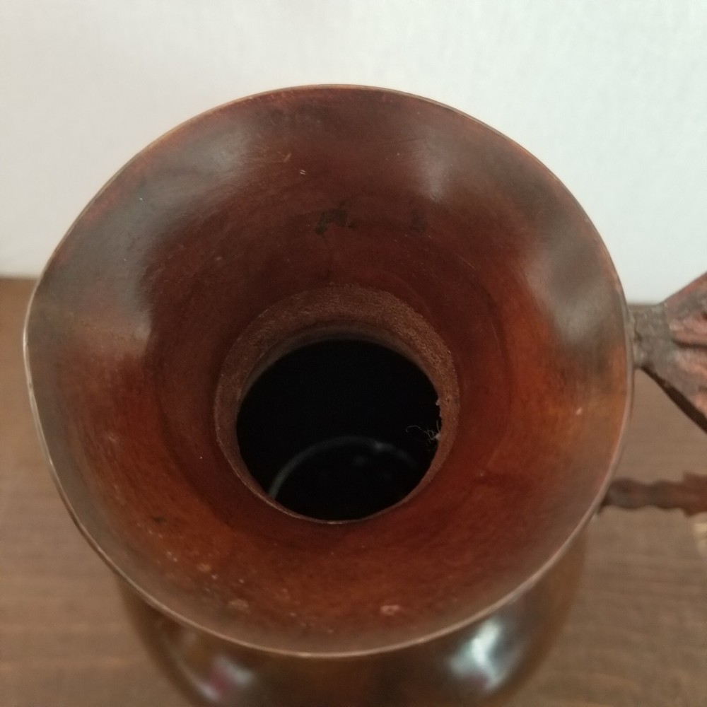 Indian Rustic Metal Brown Pitcher Leaf Design Handle Table/ Counter Decor