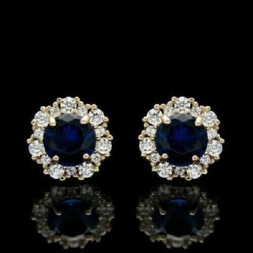 3.00 Ct Round Cut Blue Sapphire Created Diamond Stud Push Back Earrings