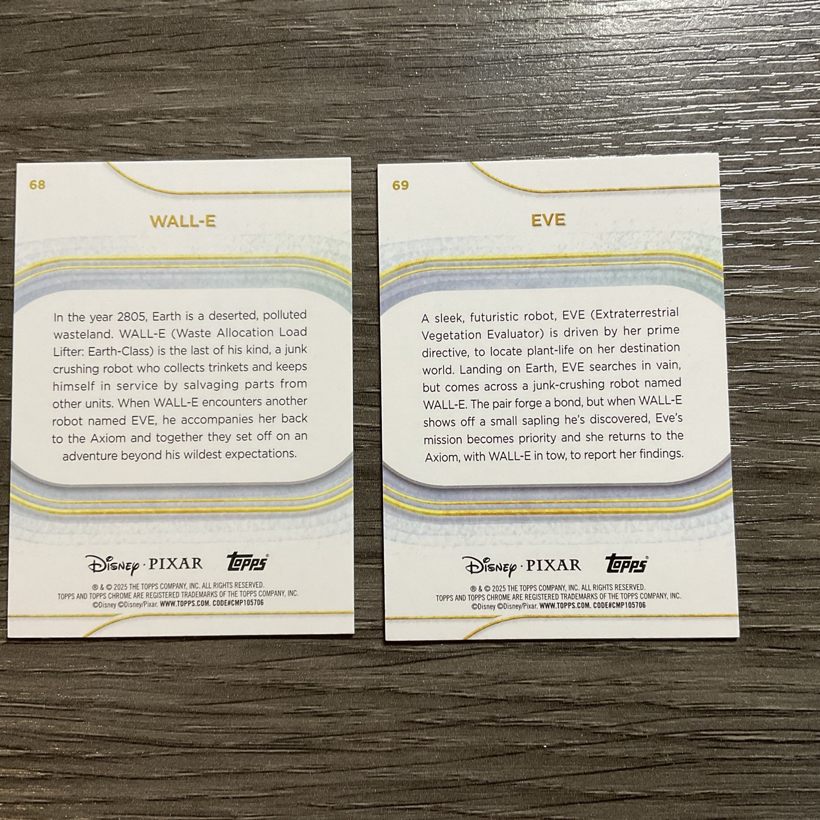 2025 Topps Chrome Disney Wall-E Movie Set (2) Cards