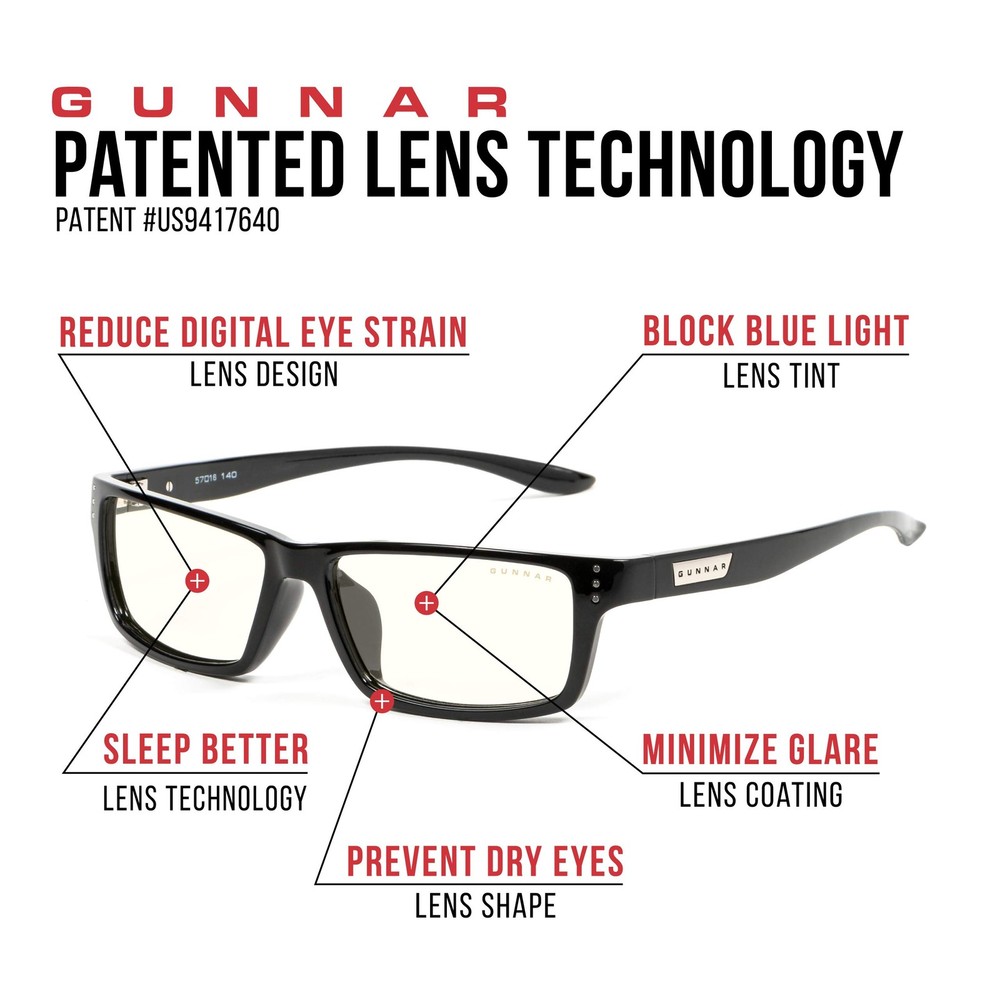 GUNNAR Gaming/Computer Glasses Blue Light Blocking, Riot Onyx Clear Tint