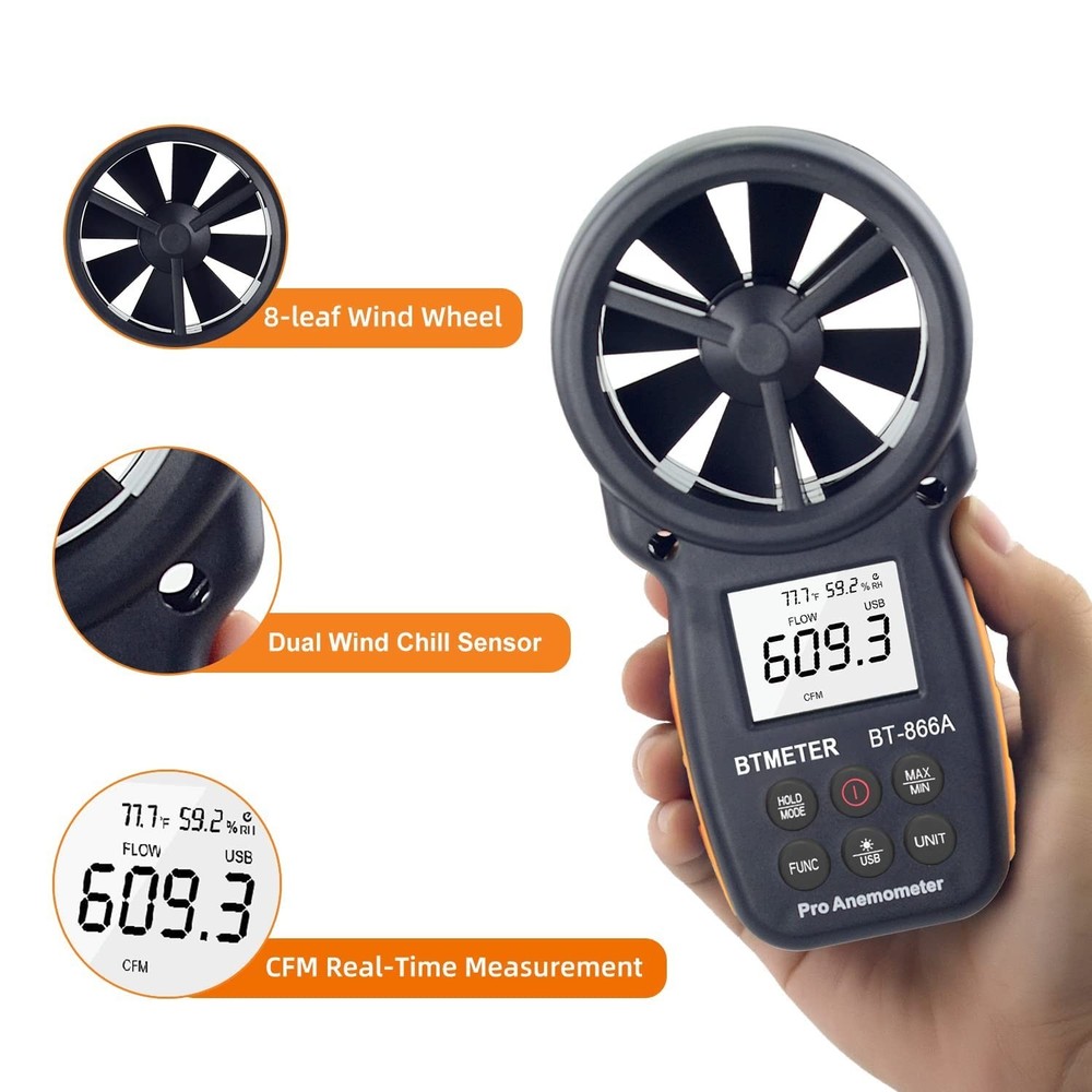 Pro Handheld HVAC Anemometer CFM Air Flow Wind Speed Meter USB Data Logging