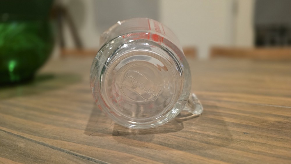 Vintage GLASBAKE 2 Cups Clear Red Lettering