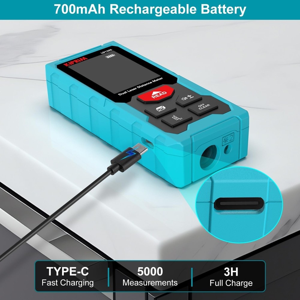Rechargeable 393ft Laser Distance Measuring Tool with Electronic Level Function