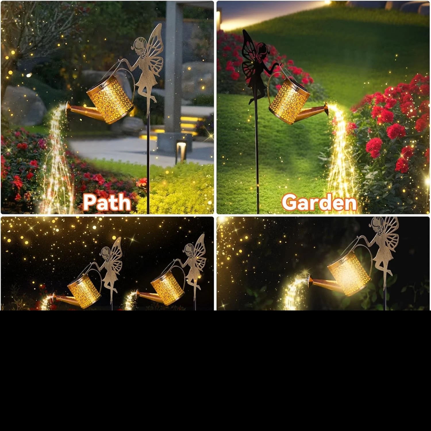 LED Solar Watering Can Lights Waterproof Garden Deco Metal Outdoor Light