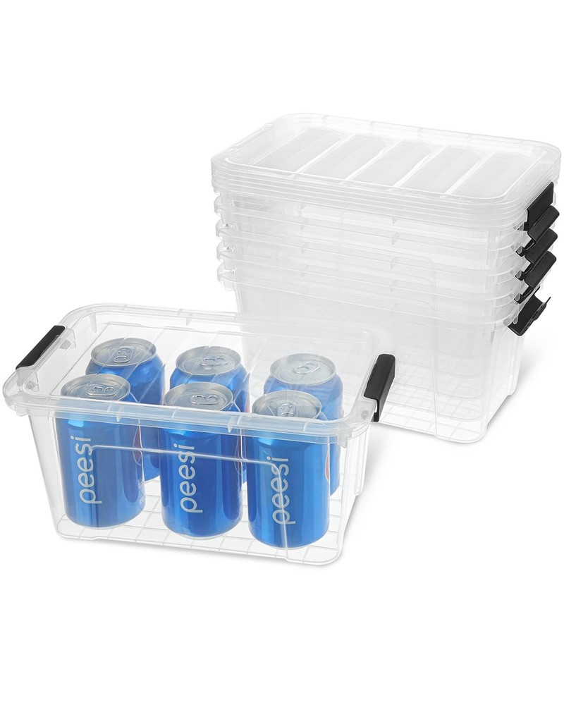 Plastic Storage Bins with Lids 6 Pack, 7 Quart Storage Containers With Black ...