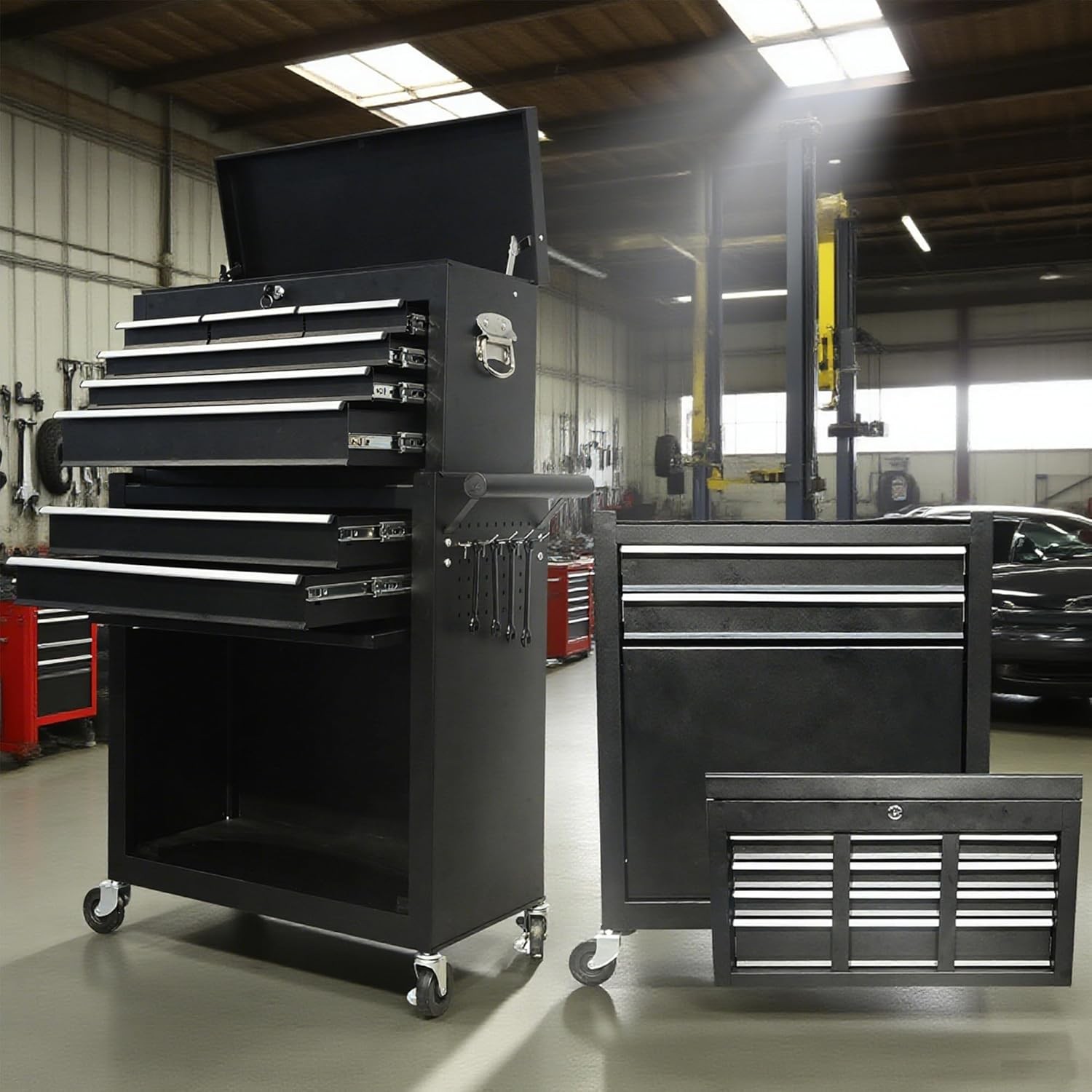 8 Drawers Rolling Tool Chest Tool Lock Storage Cabinet Boxes on Wheels Garage