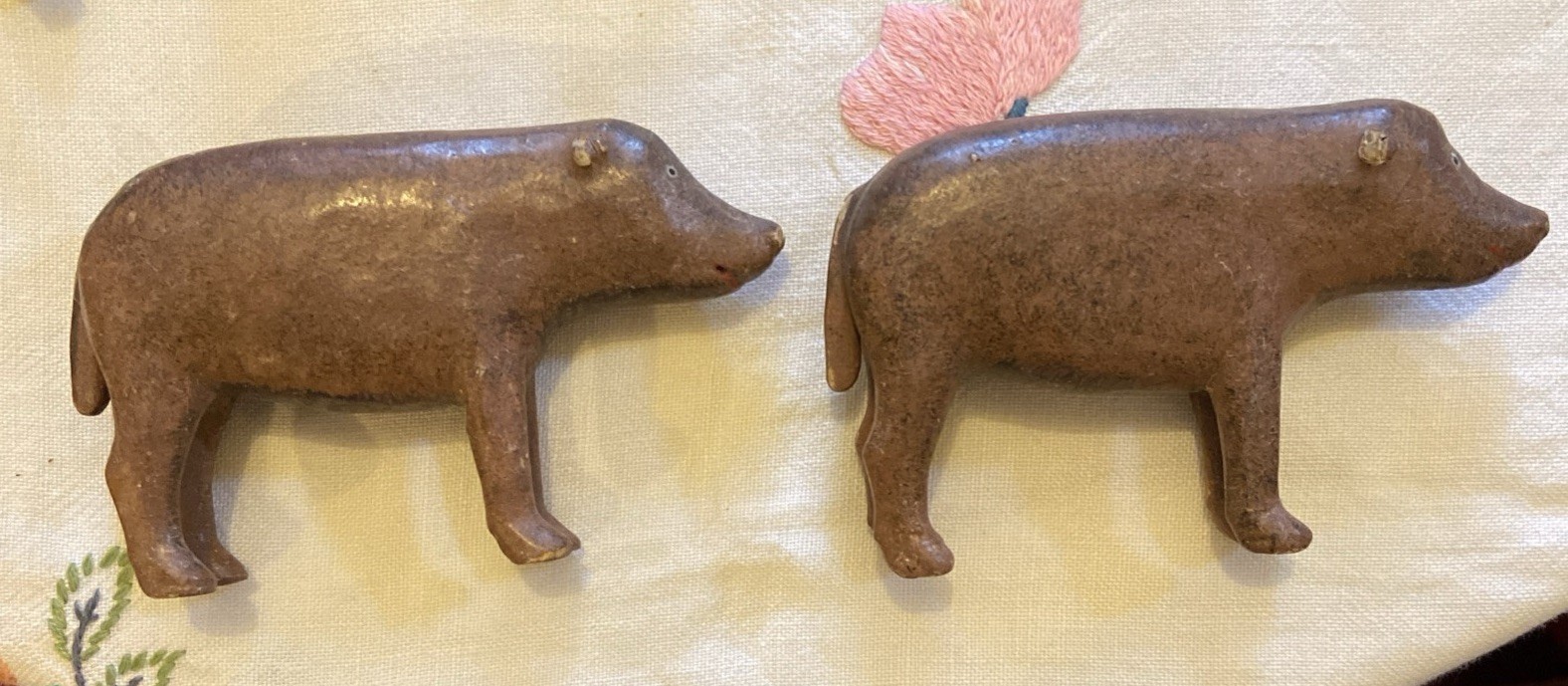 Victorian 19th Century 2 Hand Made Folk Art Pigs. Primitive / Naiave. Folk Art