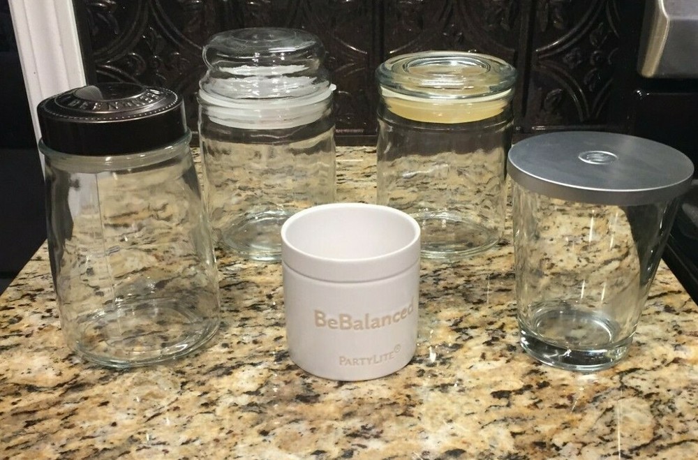 (5) Empty Candle Jars- (4) With Lids