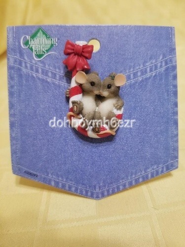 Charming Tails Mouse Candy Cane Christmas Lapel Pin