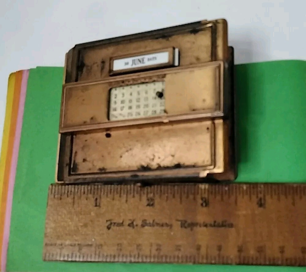 Antique Perpetual Calendar 1916 J.E Mergott NJ Clipboard Note Holder copper desk
