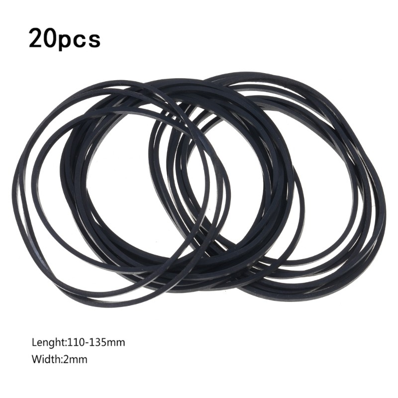 20Pcs Assorted Common Square Rubber Belts 2mm Width for Recorders DVD Drives
