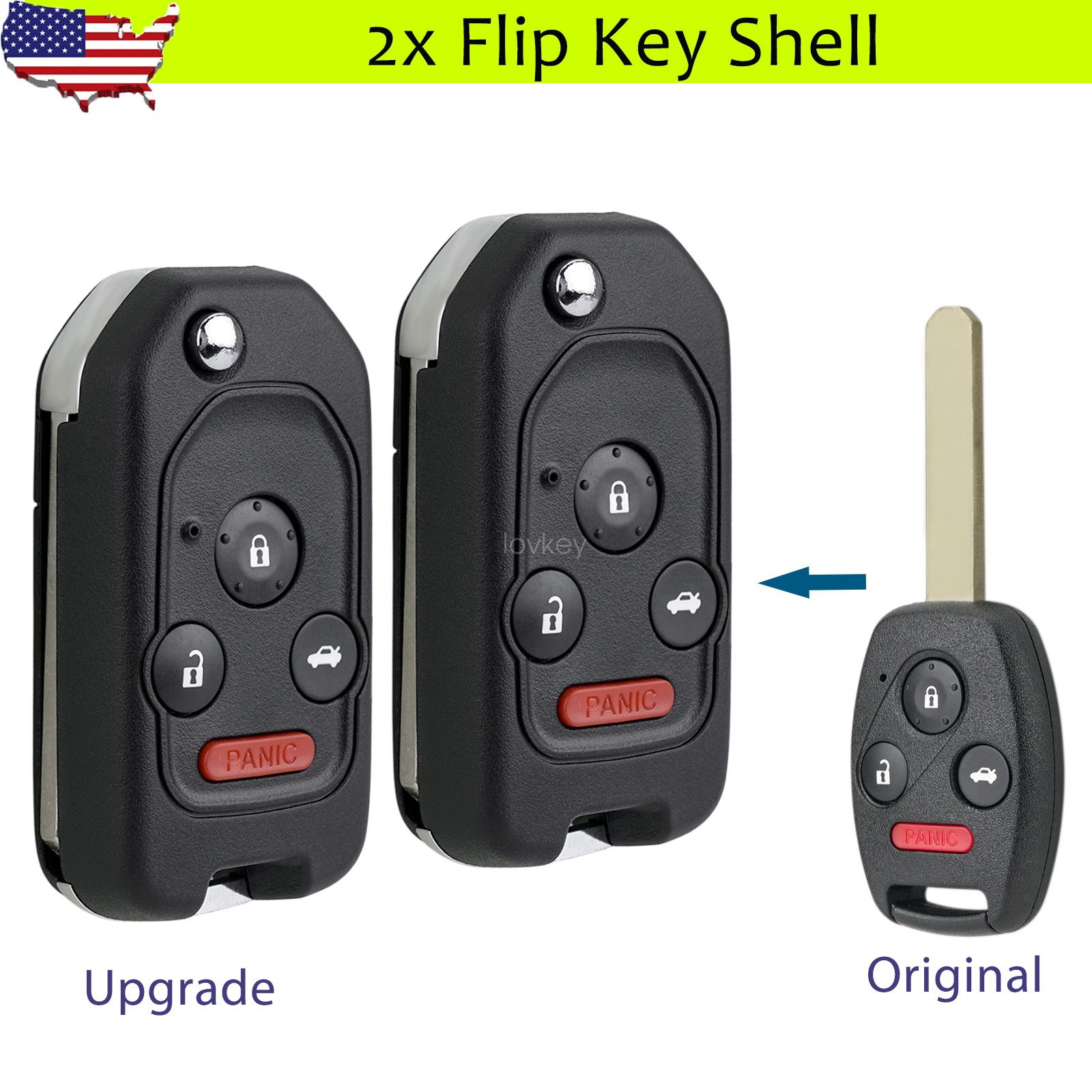 2 Flip Key Case Upgrade for 2006 - 2013 Honda Accord Civic CRV  Remote Fob Shell