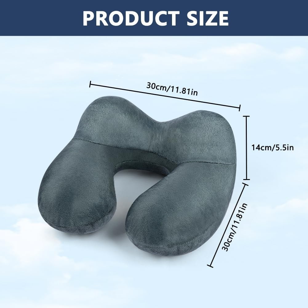 Inflatable Neck Travel Pillow Soft Velvet Ergonomic Airplane Car Grey