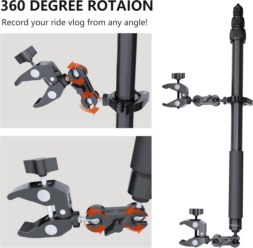 360 Motorcycle Mount Kit, Universal Adjustable Motorcycle Camera Mount for Motor