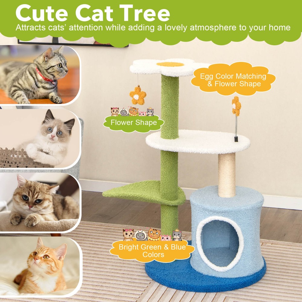 4-Tier Modern Cat Tree Tower Kitten Activity Center with Sisal Scratching Post