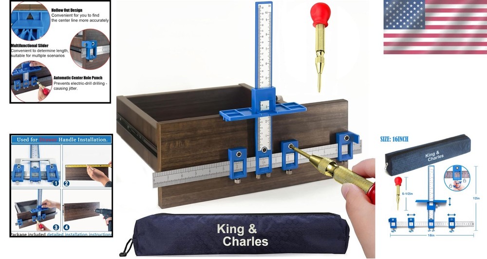 Precision Cabinet Hardware Jig with Automatic Center Punch & Portable Design