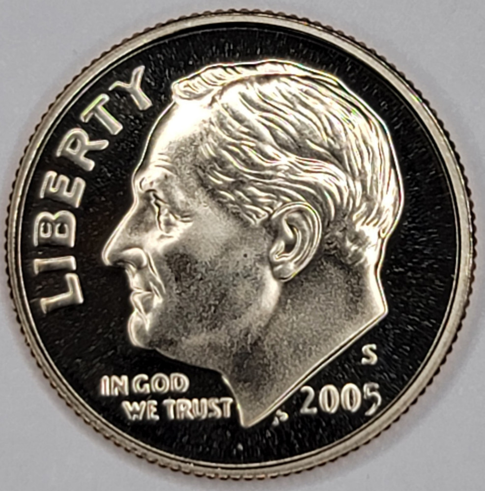 2005 S DCAM PROOF ROOSEVELT DIME CLAD
