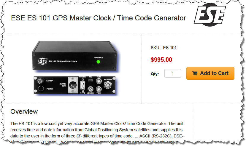 ESE ES-101 GPS SMPTE/EBU TC90 ASCII RS232 Serial Timecode Generator Source Clock