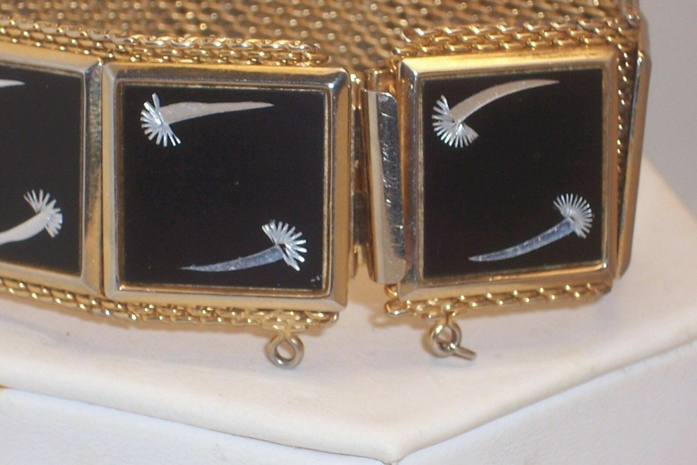 Vintage Wide Damacene Enamel Panel Bracelet