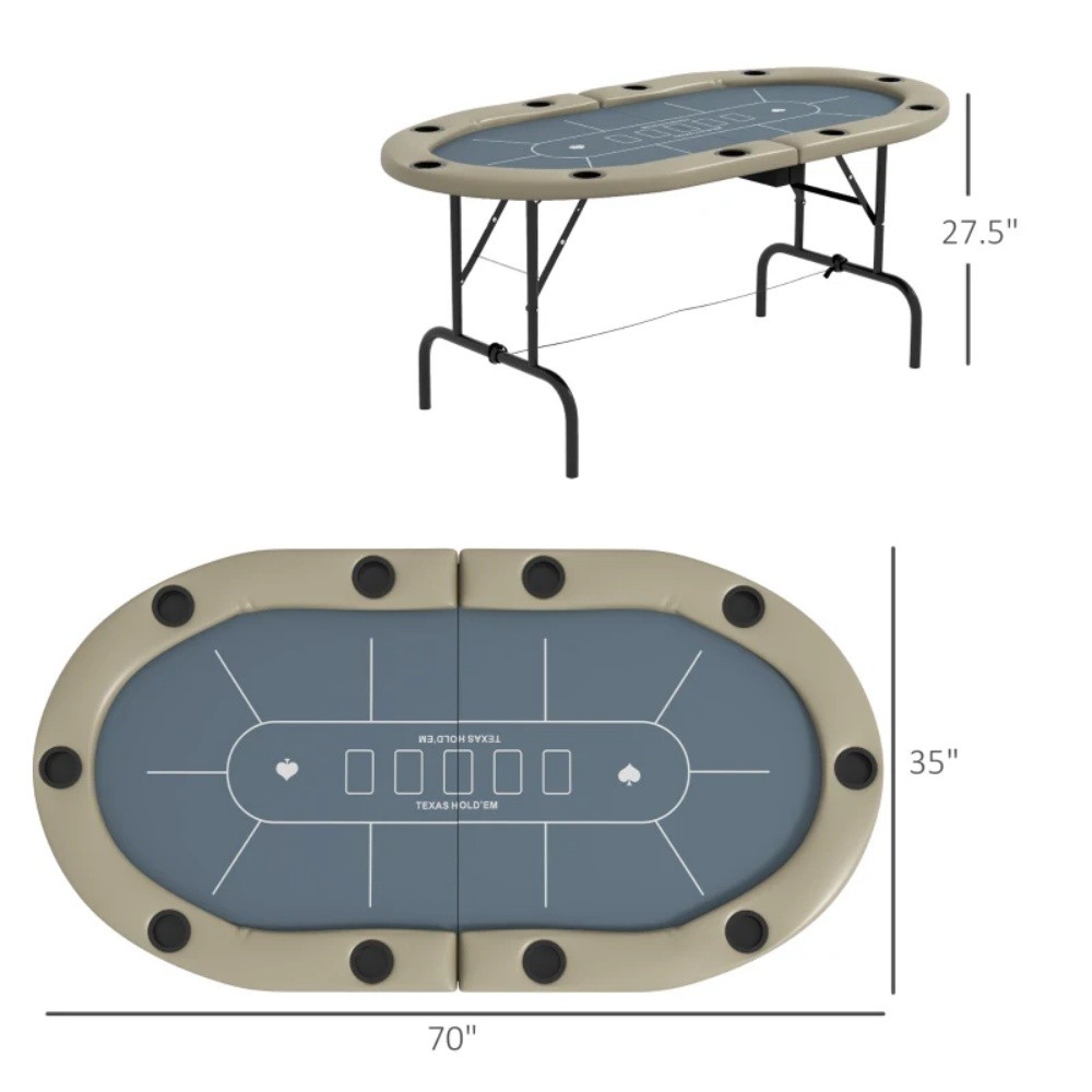 Poker Table 70" Extra-large Oval Foldable Game Table for Eight Players
