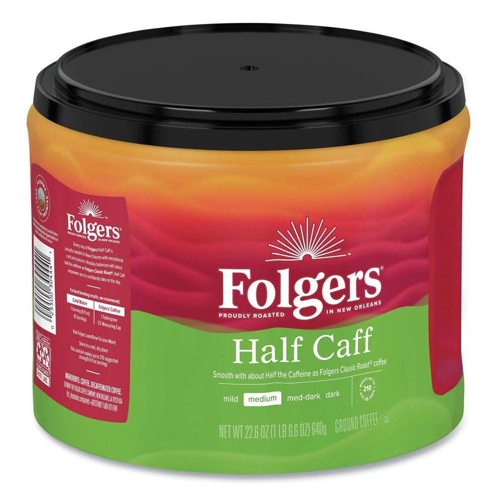 Folgers 20527CT 22.6 oz. Canister Half Caff Coffee (6/Carton) New