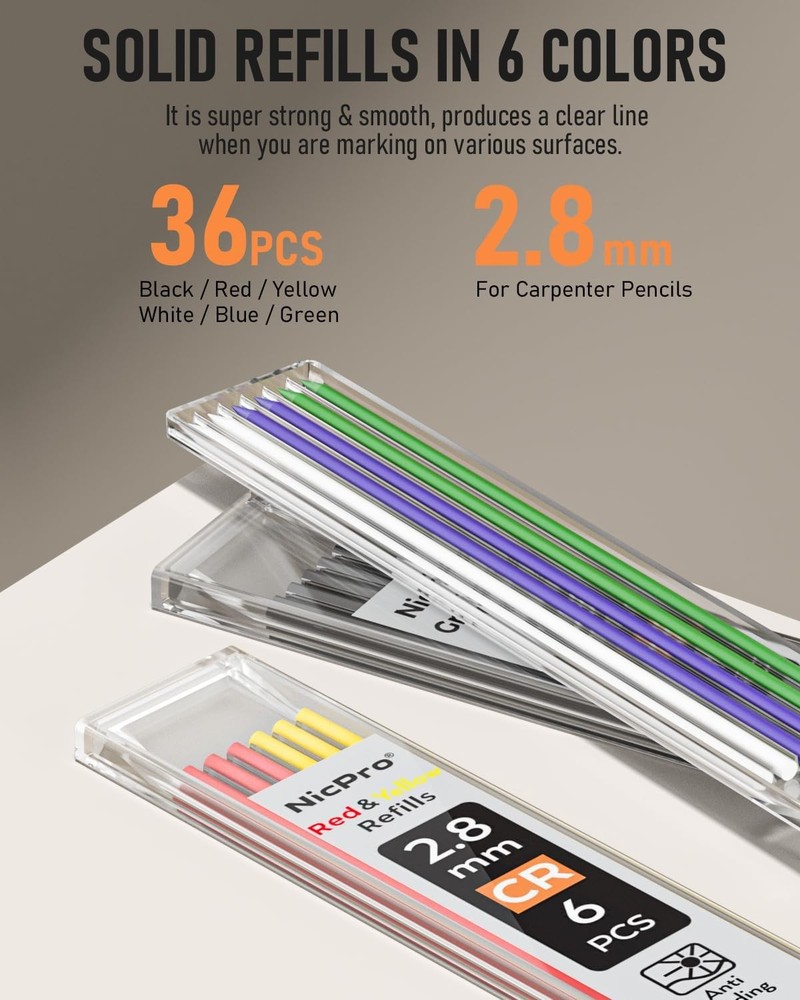 5Pack Carpenter Pencil with Sharpener, Mechanical Carpenter Pencils Set with 41