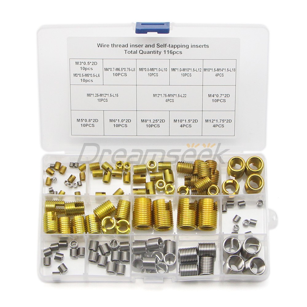 116pcs Helicoil Thread Insert Self Tapping Threaded Inserts Kit Stainless Steel