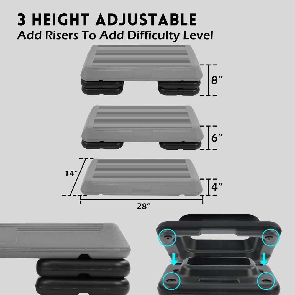 Step Aerobic Platform, Gray, Exercise Step with 5 Levels Adjustable Height, 4...