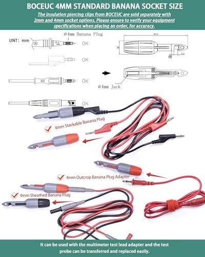 Insulation Piercing Clips Set Heavy Duty 2 Pcs Wire Piercing Probe for 4mm Plug