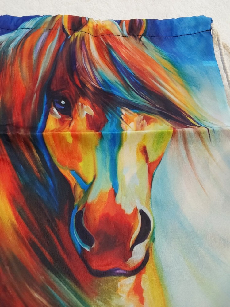 Drawstring Children's Backpack Polyester Horse Multicolor NEW Cinch Gym Sackpack