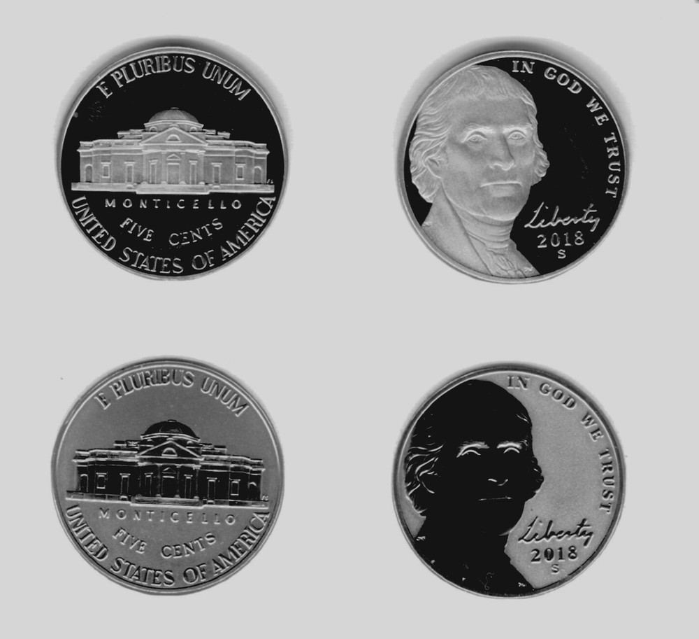 2018 S Jefferson Nickel Reverse Proof & 2018 S Proof from Proof Set (2 Coins)
