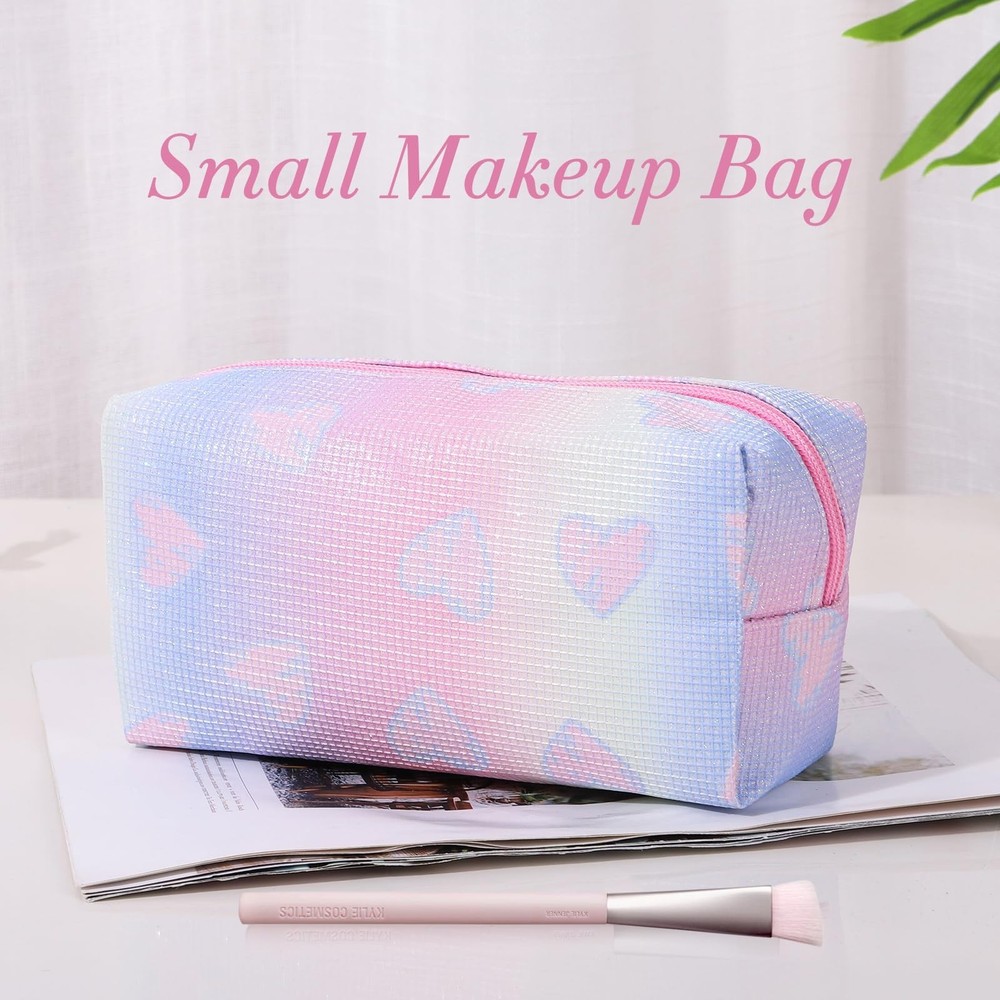 Makeup Bag, Portable Makeup Brush Pouch, Shiny Cool Heart Pattern Makeup Orga...