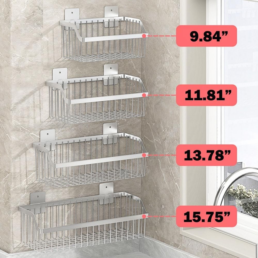 4 Set Hanging Wall Mount Storage Baskets, Multiuse Sturdy SUS304 Stainless St...