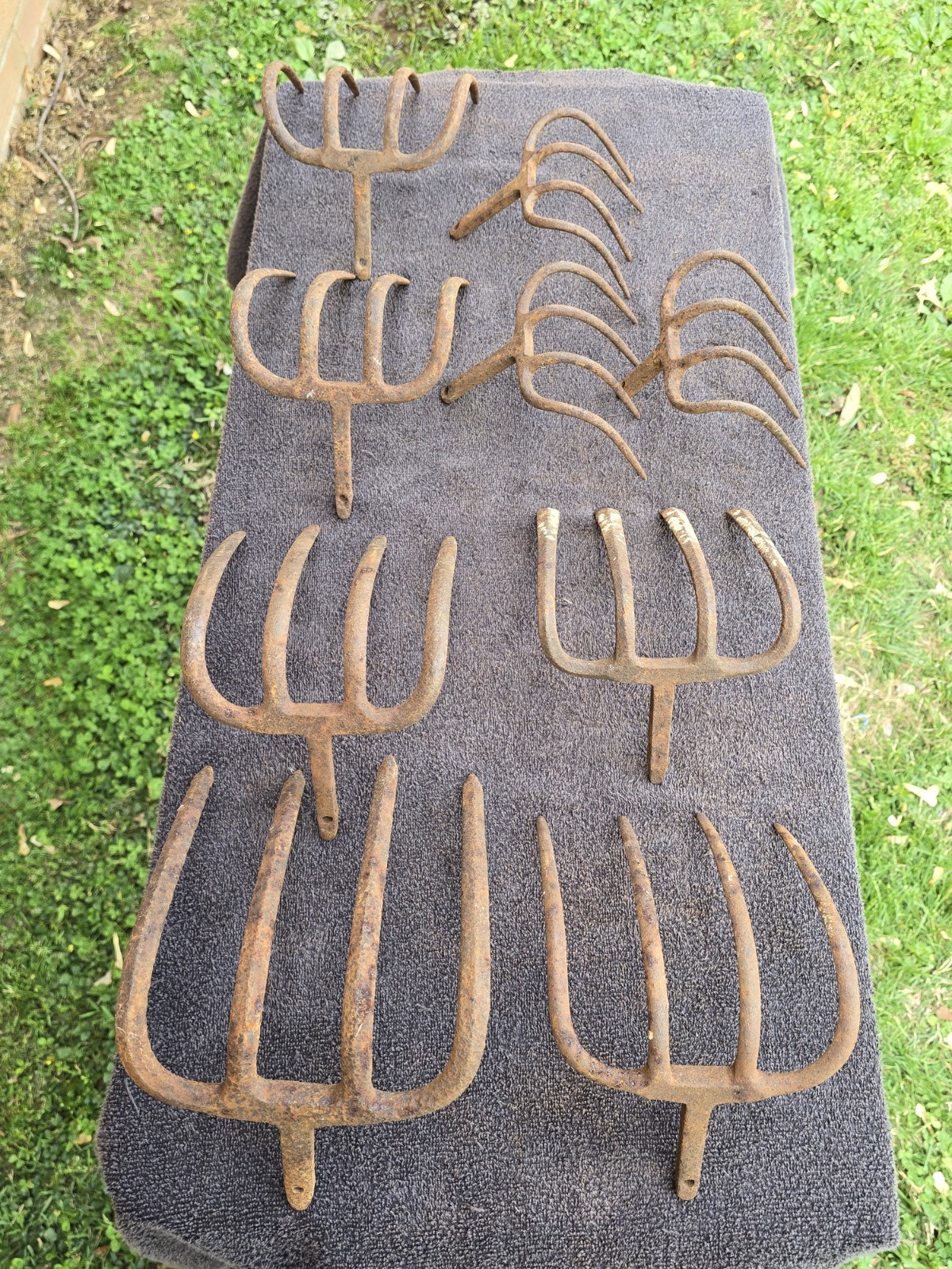 Antique 4 Tine Prong Fork Garden Rake Cultivator Hoe Claw Tool Head Lot Vtg Old