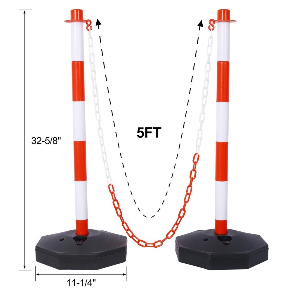 High Visibility White Red Plastic Traffic Delineator Post Fillable Base