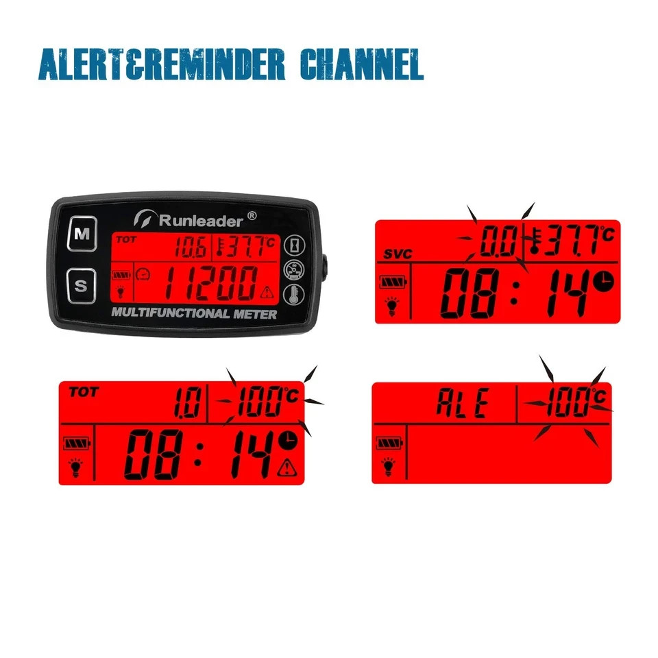 Runleader Digital Tach Hour Meter,Engine Temperature RL-HM035A-TS002..